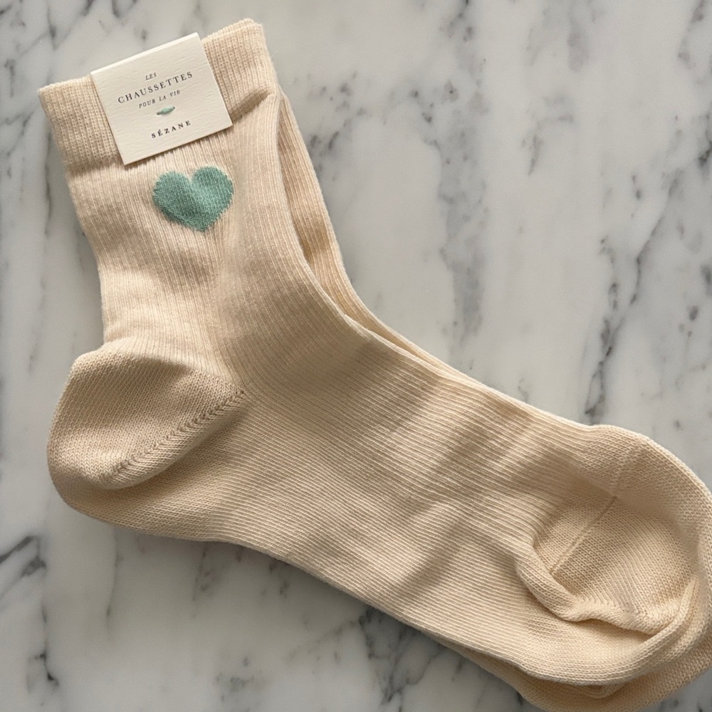 NWT Sezane  Socks with Green Heart